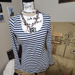 Ralph Lauren Chaps Medium Blue and White Stripe Top